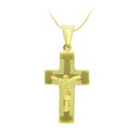 18K CRUZ ORO AMARILLO CON CRISTO LASER HUECA 27X15 MM