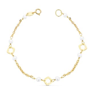 18K PULSERA NIÑA PERLA ORO AMARILLO 3,5 MM 15,5 CM