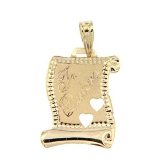 9K COLGANTE PERGAMINO ORO AMARILLO TE QUIERO 19X14 MM