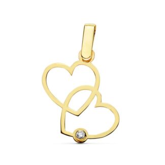 9K COLGANTE ORO AMARILLO DOS CORAZONES UNIDOS CALADOS, MEDIDA: 20X13 MM