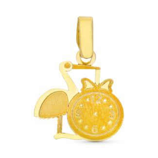 18K COLGANTE ORO AMARILLO CIGUEÑA RELOJ PARA GRABAR 11X13 MM