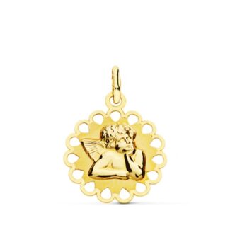 9K MEDALLA ORO AMARILLO ANGELITO BURLON CERCO CALADO 18X15MM