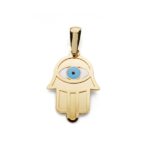 18K COLGANTE ORO AMARILLO MANO FATIMA Y OJO TURCO 19X13 MM