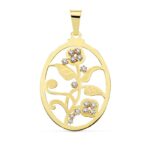18K COLGANTE ORO AMARILLO OVAL FLOR CIRCONITA 37X29 MM