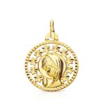 9K MEDALLA ORO AMARILLO VIRGEN CERCO CALADO 19X16 MM