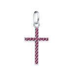 18K CRUZ ORO BLANCO CON CIRCONITA AMATISTAS, 16X10 MM