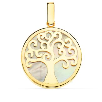 18K COLGANTE ORO AMARILLO NACAR ARBOL DE LA VIDA 20 MM