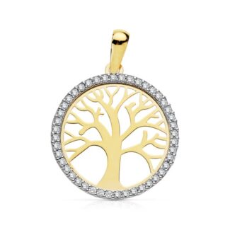 9K COLGANTE ORO BICOLOR ARBOL DE LA VIDA CON CIRCONITA 20 MM