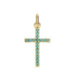 18K CRUZ ORO AMARILLO PIEDRAS TURQUESAS 16X10 MM