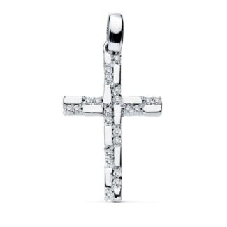 18K CRUZ ORO BLANCO CIRCONITA 19X12 MM