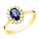 18K SORTIJA ORO AMARILLO ZAFIRO 7X5 MM 0,98 QTS, DIAMANTES 0,300 QTS, VS2-G 11,5X9,5 MM