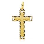 18K CRUZ ORO AMARILLO SIN CRISTO TALLADA 28X17 MM