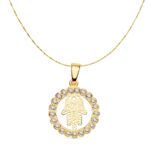 18K COLGANTE ORO AMARILLO MANO DE FATIMA CIRCONITA 15 MM