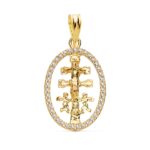 18K COLGANTE ORO AMARILLO CRUZ CARAVACA ORLA 18X13 MM