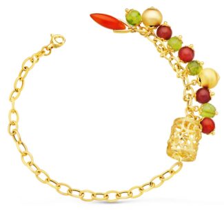 18K PULSERA ORO AMARILLO ESLABONES CON JAULA Y PIEDRAS LARGO 19,5 CM