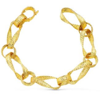 18K PULSERA ORO AMARILLO ESLABONES HUECOS ANCHO 12 MM LARGO 21CM