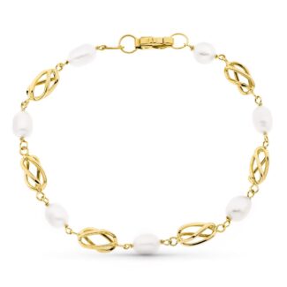 18K PULSERA ORO AMARILLO CON PERLA Y JAULAS