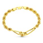 18K PULSERA ORO AMARILLO SALOMONICO ALTERNADO ESLABON CARTIER 20CM 6,5 MM