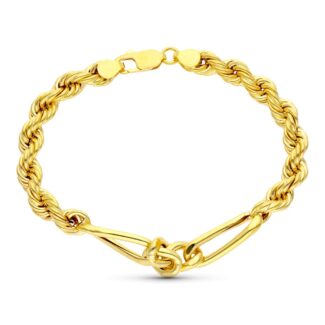 18K PULSERA ORO AMARILLO SALOMONICO ALTERNADO ESLABON CARTIER 20CM 6,5 MM
