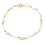 18K PULSERA ENTREPIEZA Y PERLA ORO AMARILLO 16,5 CM PERLA 4 MM