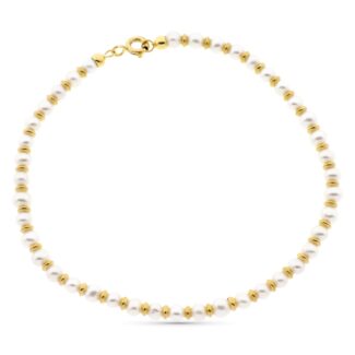 18K PULSERA ORO AMARILLO PERLA 3 MM Y ANILLAS BRILLO 19CM