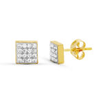 18K PENDIENTES ORO AMARILLO CIRCONITA CUADRADO 4X4 MM CIERRE PRESION