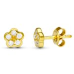 18K PENDIENTES ORO AMARILLO FLOR 6X6 MM CIERRE PRESION