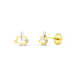 18K PENDIENTES ORO BICOLOR ELEFANTE 6X6 MM CIERRE TUERCA