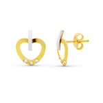 18K PENDIENTES ORO BICOLOR CORAZON 11X8 MM, CIERRE PRESION