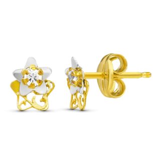 18K PENDIENTES ORO BICOLOR ESTRELLA 6X5 MM CIERRE PRESION