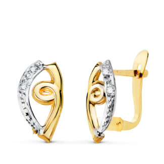 18K PENDIENTES ORO BICOLOR BANDAS CON CIRCONITA , 13 X 6,5 MM, CIERRE CATALAN