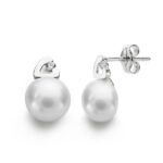 18K PENDIENTES ORO BLANCO PERLA 12X7 MM CIERRE PRESION