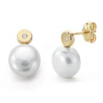 9K PENDIENTES ORO AMARILLO PERLA 12X8 MM CIERRE PRESION