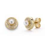 18K PENDIENTES ORO AMARILLO PERLA 3 MM CIRCONITA PRESION