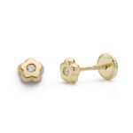 18K PENDIENTES ORO AMARILLO FLOR CIRCONITA 4 MM TUERCA
