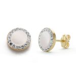 9K PENDIENTES ORO AMARILLO NACAR CIRCONITA 8 MM CIERRE PRESION