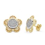 18K PENDIENTES ORO BICOLOR FLOR 12X12 MM CIERRE PRESION