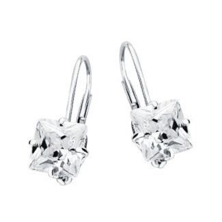 18K PENDIENTES ORO BLANCO PIEDRA CUADRADA 7X7 MM CIERRE GANCHO