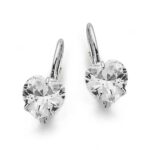 18K PENDIENTES ORO BLANCO PIEDRA CORAZON 8X8 MM CIERRE GANCHO