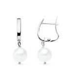 18K PENDIENTES ORO BLANCO PERLA 25X7,5 MM CIERRE CATALAN