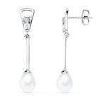 18K PENDIENTES ORO BLANCO PERLA 31X5 MM CIERRE PRESION