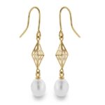 18K PENDIENTES PERLA GANCHO ORO AMARILLO 40X7 MM CIERRE GANCHO