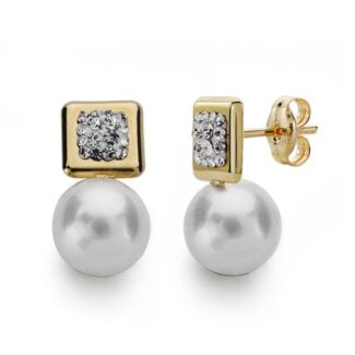 9K PENDIENTES ORO AMARILLO PERLA 7,5-8 MM TOTAL 14X8 MM CIERRE PRESION