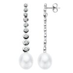 18K PENDIENTES ORO BLANCO PERLA 40X8 MM CIERRE PRESION