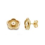 18K PENDIENTES ORO AMARILLO FLOR CIRCONITA 8X8 MM CIERRE PRESION