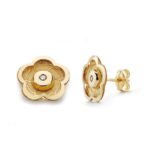 18K PENDIENTES ORO AMARILLO FLOR CIRCONITA 10X10 MM CIERRE PRESION