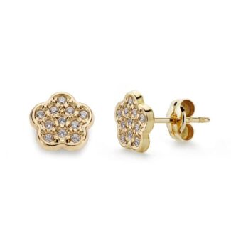 18K PENDIENTES ORO AMARILLO FLOR CIRCONITA 7X7 MM CIERRE PRESION