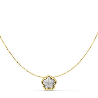 18K COLGANTE FLOR 8X8 MM CADENA ORO BICOLOR 42CM