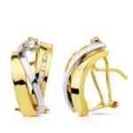 18K PENDIENTES ORO BICOLOR BANDAS 17X9 MM CIERRE OMEGA