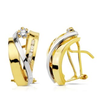 18K PENDIENTES ORO BICOLOR BANDAS 17X9 MM CIERRE OMEGA